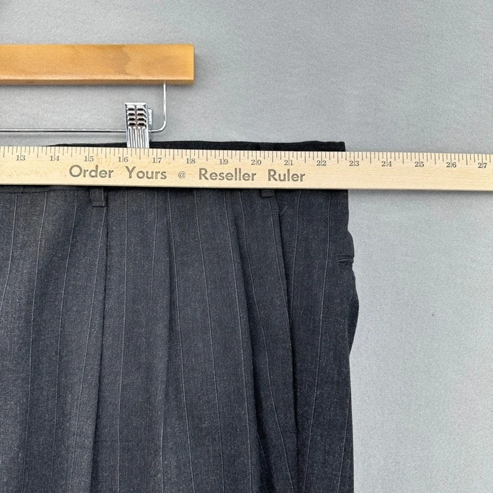 VTG 80s ACTWU‎ Union Made Bespoke Man In Wool Pinstripe Suit Charcoal 2 Button
